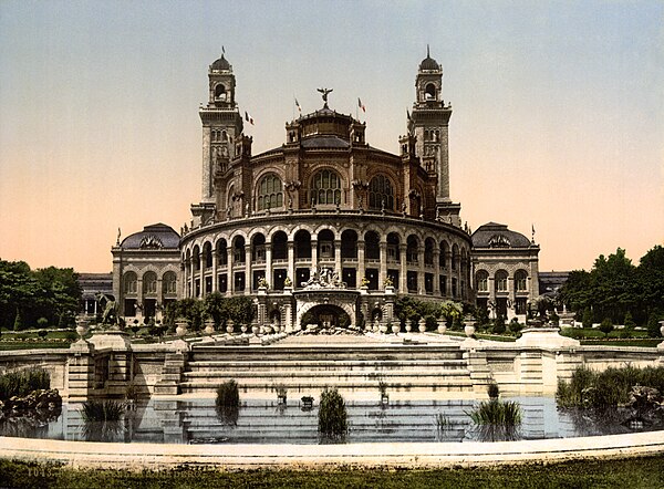 The Palais du Trocadéro built for the occasion was reused for the 1900 Universal Exposition, when this postcard was printed