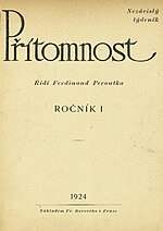 Titulní strana Časopisu Přítomnost z roku 1924