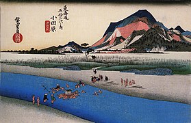 Η Ονταγουάρα στα 1830, όπως αποδόθηκε από τον καλλιτέχνη Χιροσίγκε (Hiroshige) στο έργο του Οι 53 σταθμοί του Τοκάιντο.
