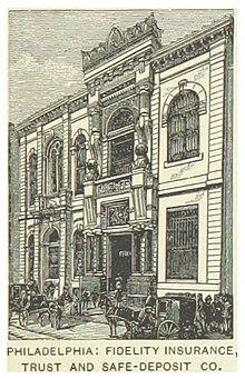 1891 drawing of the company's building on Chestnut Street US-PA(1891) p747 PHILADELPHIA, FIDELITY INSURANCE, TRUST AND SAFE DEPOSIT COMPANY.jpg