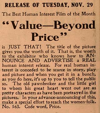 <i>Value—Beyond Price</i> 1910 American silent short drama film
