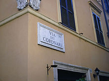 Marble plaque with the road's name Via Dei Coronari (Strassenschild).jpg