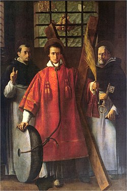 Painting of Saints Vincent Martyr, Vincent Ferrer, and Raymond of Penyafort. Oil on canvas. Anonymous author, school of Francisco Ribalta. Vicente de Zaragoza (School of Francisco Ribalta) XVII century.jpeg