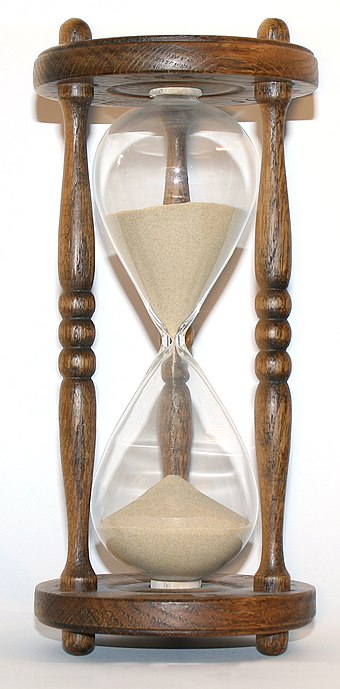 The flow of sand in an hourglass can be used to measure the passage of time. It also concretely represents the present as being between the past and the future.