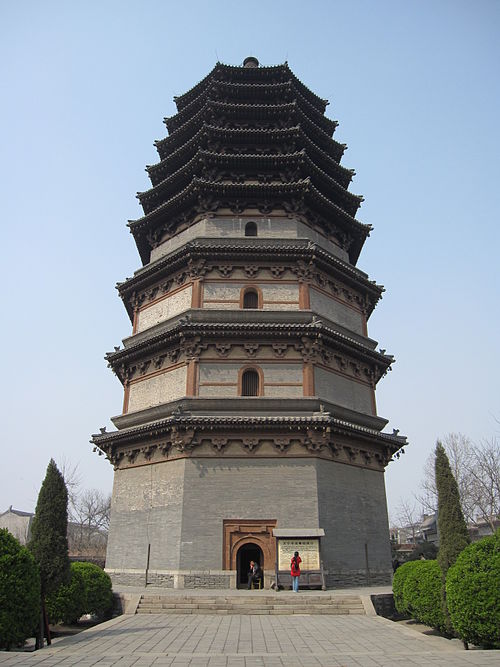 The Lingxiao Pagoda of Zhengding, Hebei, built in 1045 AD during the Song dynasty, with little change in later renovations