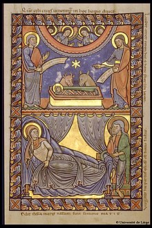 Nativity, one of the full-page miniatures of the Evangeliary of Averbode Evangeliaire d'Averbode, f17.JPG