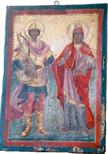 File:02 Saint Mercurius and Saint Catherine Icon in Assumption of Mary Church in Agios Vasileios.jpg