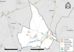 Carte en couleur présentant le réseau hydrographique de la commune