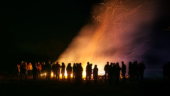 Easter fire with sparks in Ahlum, Lower Saxony/Germany