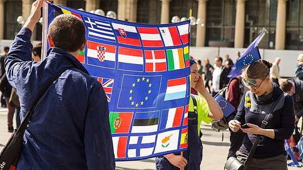 Pro-European participants attending the Pulse of Europe rally in Cologne, Germany (2017)