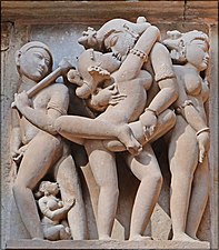 Erotic art of Khajuraho temples in India dated to 10th century