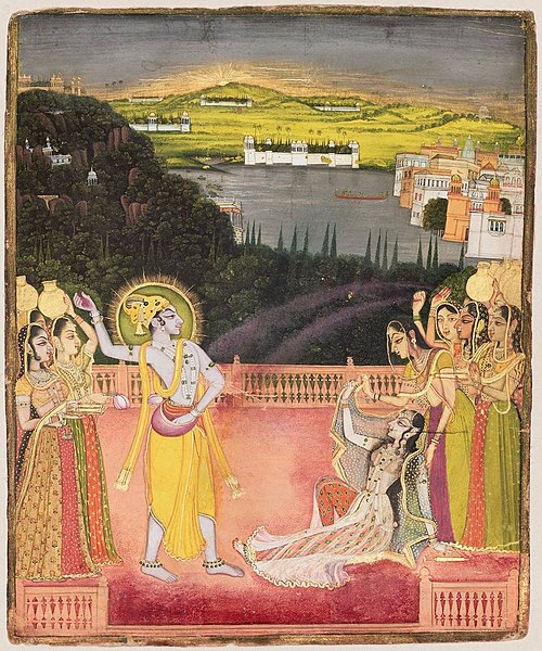চিত্ৰ:3 Nichal Chand (attr) Krishna Celebrates Holi with Radha and the Gopis 1750-60 Boston MFA.jpg