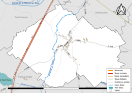 Carte en couleur présentant le réseau hydrographique de la commune