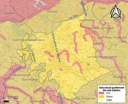 Carte des zones d'aléa retrait-gonflement des sols argileux de Castelsarrasin.