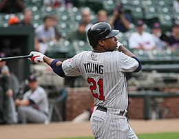 Young batting for the Minnesota Twins in 2008 AAAA7200 Delmon Young.jpg