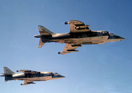 A pair of USMC AV-8A from VMA-513 in formation flight in 1974.