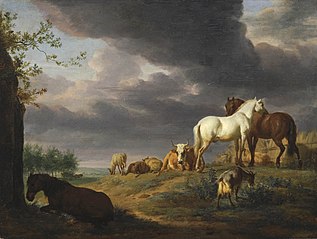 Landscape with horses and other livestock
