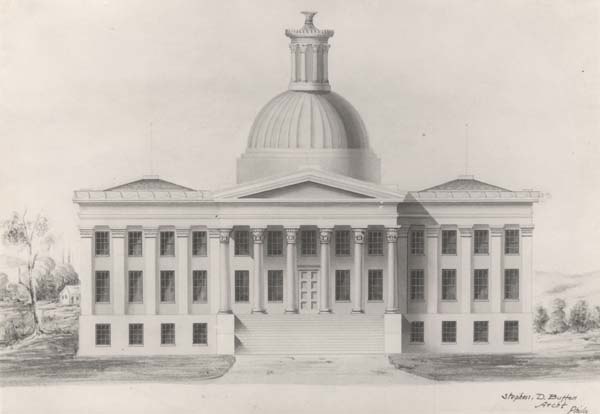 The first Montgomery capitol building, destroyed by fire in 1849.