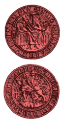 Seal of King Yuri II Boleslav denoting a horseman with lion on the coat of arms (14th century)