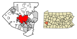 Allegheny County Pennsylvania Incorporated and Unincorporated areas Pittsburgh Highlighted.svg