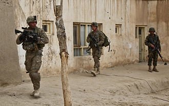 The United States and Afghan National Army cordon and search operation in Ghazni Province, Afghanistan, in 2011. American cordon and search operation in Ghazni Province, Afghanistan.jpg