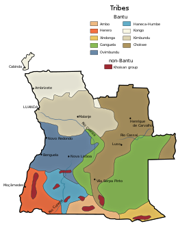Historical ethnic divisions of Angola Angola Ethnic map 1970.svg