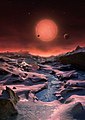 Καλλιτεχνική απεικόνιση της θέας από τον πλανήτη TRAPPIST-1c