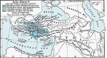 Pergamon's expansion after Roman victory in the Roman–Seleucid War. Rome was eager to weaken the Seleucids by awarding territory to the weaker and Roman-allied Pergamon.