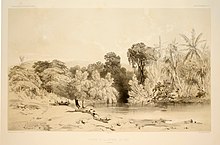 Two boats on a beach in the Solomon Islands in the 1840s. Atlas pittoresque pl 097.jpg