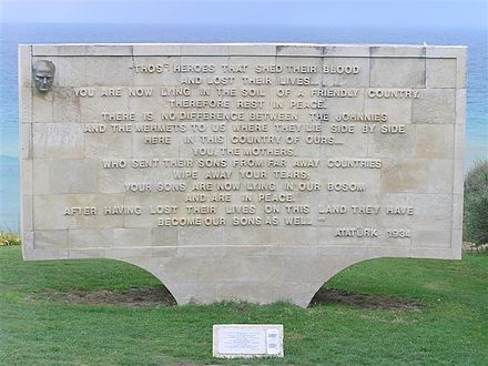 Atatürk's words for those who died at Gallipoli