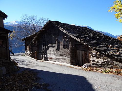 Barns in Ausserberg, a picturesque municipality in the Canton of Valais, Switzerland