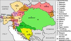 Kerajaan Hungary semasa menjadi sebahagian Empayar Austria-Hungary , ditunjukkan dalam warna hijau muda.