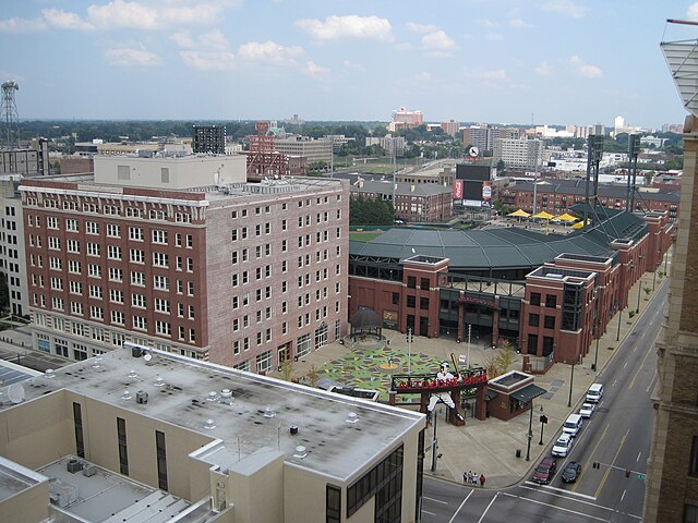 View from the Peabody Hotel, looking east over Autozone Park toward the Medical District.