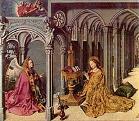 Aix Annunciation, generally attributed to Barthélemy van Eyck, presumed to be related to Jan, with many similarities in the treatment.