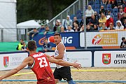 Deutsch: Beachhandball Europameisterschaften 2019 (Beach handball Euro); Tag 6: 7. Juli 2019 – Spiel um Platz Drei, Männer, Ungarn-Russland 2:0 (26:20, 23:22) English: Beach handball Euro; Day 6: 7 July 2019 – Men's Bronze Medal Match – Hungary-Russia 2:0 (26:20, 23:22)