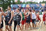 Deutsch: Beachhandball Europameisterschaften 2019 (Beach handball Euro); Tag 6: 7. Juli 2019 – Spiel um Platz Drei, Männer, Ungarn-Russland 2:0 (26:20, 23:22) English: Beach handball Euro; Day 6: 7 July 2019 – Men's Bronze Medal Match – Hungary-Russia 2:0 (26:20, 23:22)