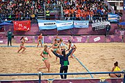 Deutsch: Beachhandball bei den Olympischen Jugendspielen 2018; Tag 5, 10. November 2018; Mädchen, Hauptrunde - Ungarn-Argentinien 1:2 English: Beach handball at the 2018 Summer Youth Olympics at 11 October 2018 – Girls Main Round – Hungary-Argentina 1:2