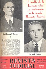 Revista Judicial de marzo de 1950, dando cuenta del triunfo electoral de la fórmula Mercante - Passerini.