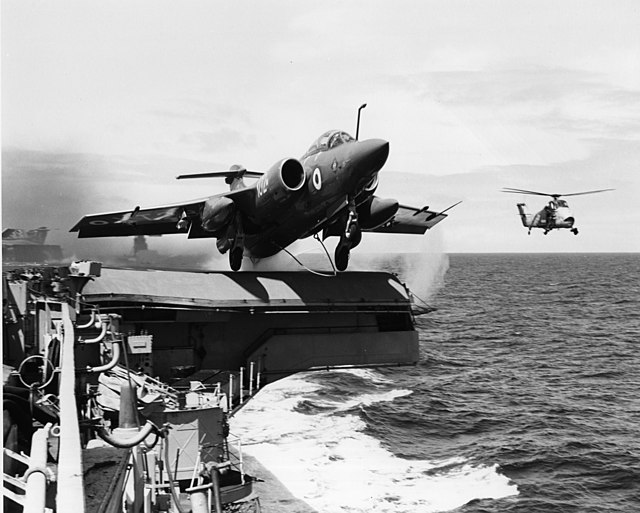 A Buccaneer S.2 launches from HMS Eagle; the S.2 featured more powerful Rolls-Royce Spey turbofan engines that allowed it to launch at its maximum tak
