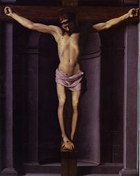 Bronzino's depiction of the crucifixion with three nails, no ropes, and a hypopodium
standing support, c. 1545. Bronzino-Christ-Nice.jpg