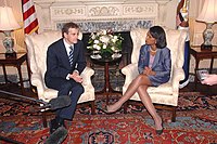 U.S. Secretary of State Condoleezza Rice held a bilateral meeting with Norwegian Foreign Minister Jonas Gahr Store in Washington, D.C., on 15 June 2006. C Rice and J Gahr Store.jpg