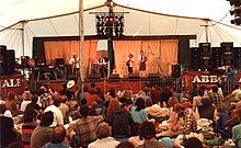 Scene at the 1985 Festival, with the Battlefield Band on stage Cambridge Folk Festival 1985 - Battlefield Band on stage.jpg