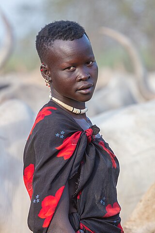 Young woman of the Mundari tribe in a cattle camp in Terekeka, South Sudan.