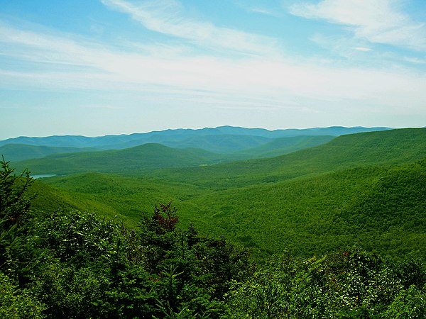 The Catskill Mountains in upstate New York. Harrison's late 1968 visit to Woodstock, where he spent time with Bob Dylan and the Band, served as part o