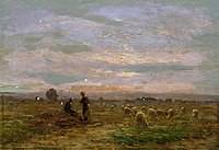 Moutons paissant dans la lumière du soir, HST, 17,5 × 25