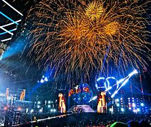 Camping World Stadium during WrestleMania 33. Charlotte Flair entrance at WrestleMania 33 (33779948166).jpg