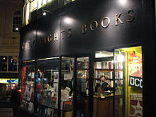 The City Lights Bookstore, one of the event venues City Lights Bookstore (Night).jpg