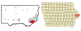 Clinton County Iowa Incorporated and Unincorporated areas Camanche Highlighted.svg