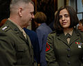 A U.S. Marine Corps general speaks with a U.S. Marine in May 2008.