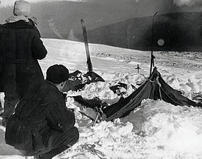 The destroyed tent belonging to those who perished in the Dyatlov Pass incident, 1959 (USSR)